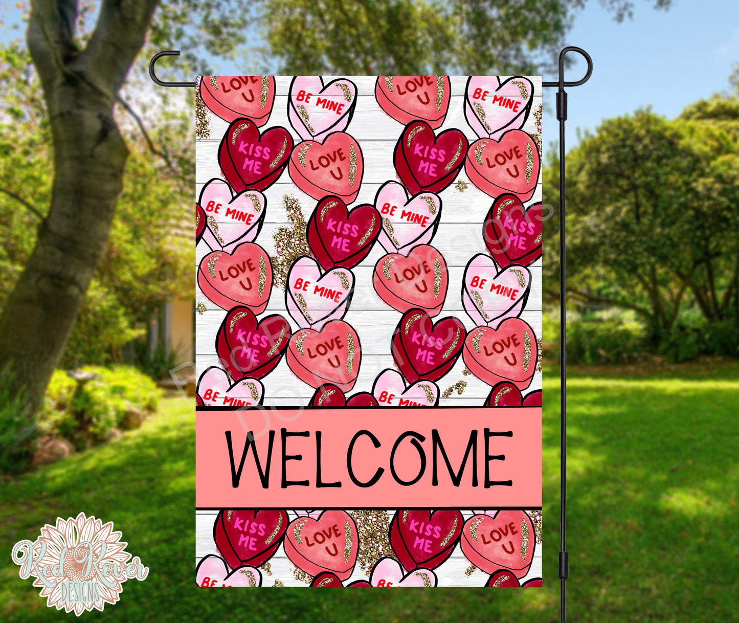 Conversation Hearts Garden Flag