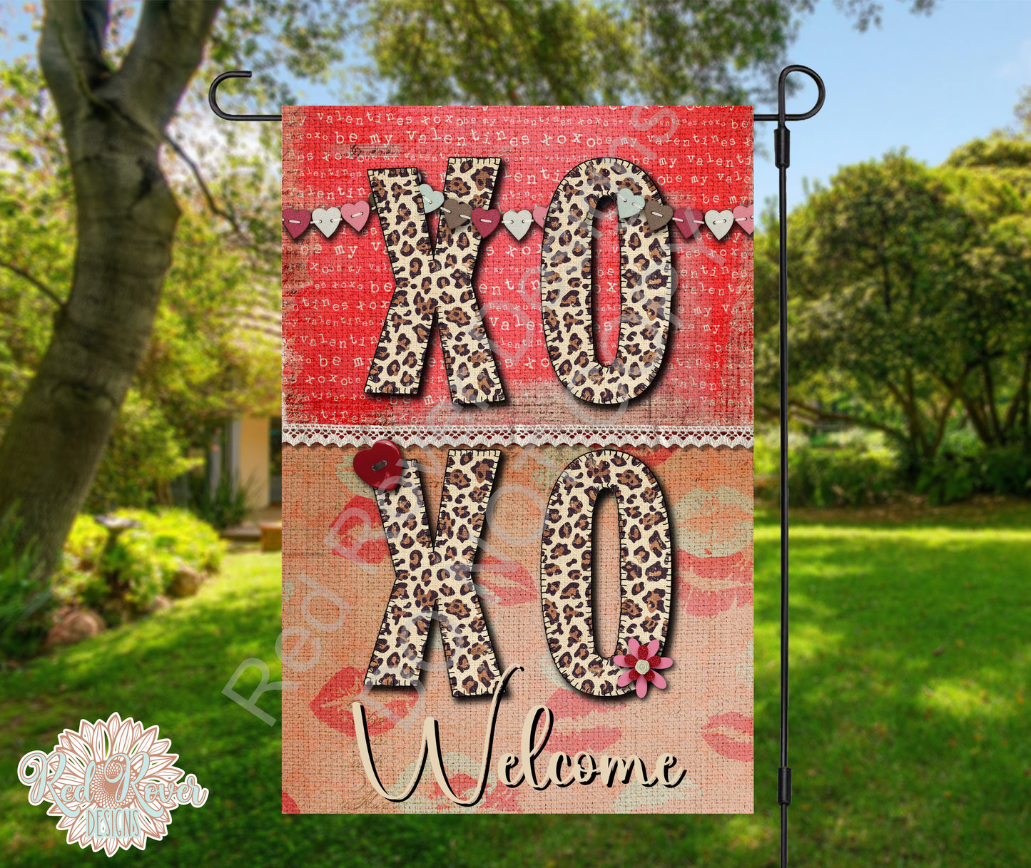 XOXO Leopard Print Garden Flag
