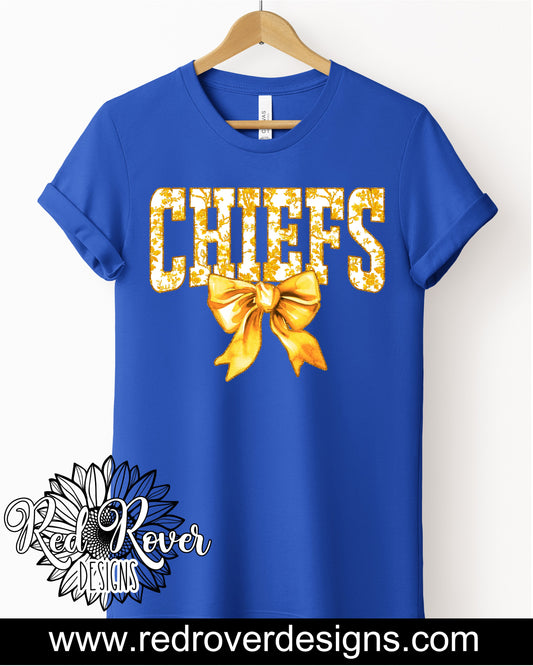 Blue & Gold Chiefs Toile Bow