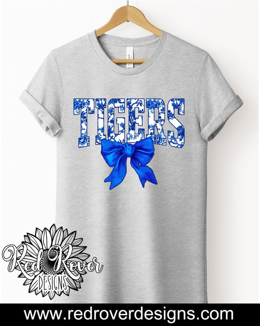 Blue Tigers Toile Bow