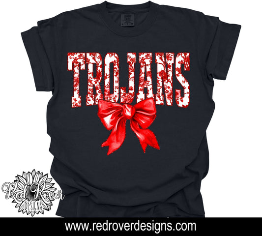 Red Trojans Toile Bow
